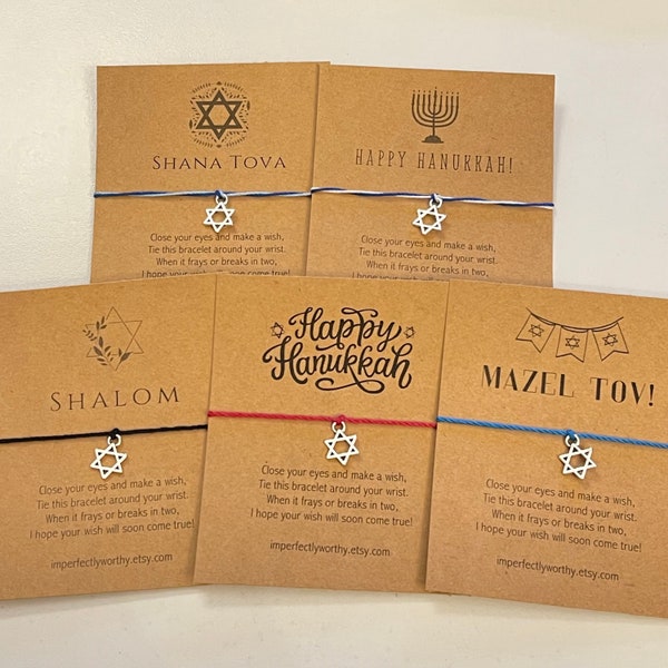Star of David wish bracelet Shalom Peace Happy Hanukkah gift Jewish friendship bracelet gift under 5 Bar Mitzvah party favors