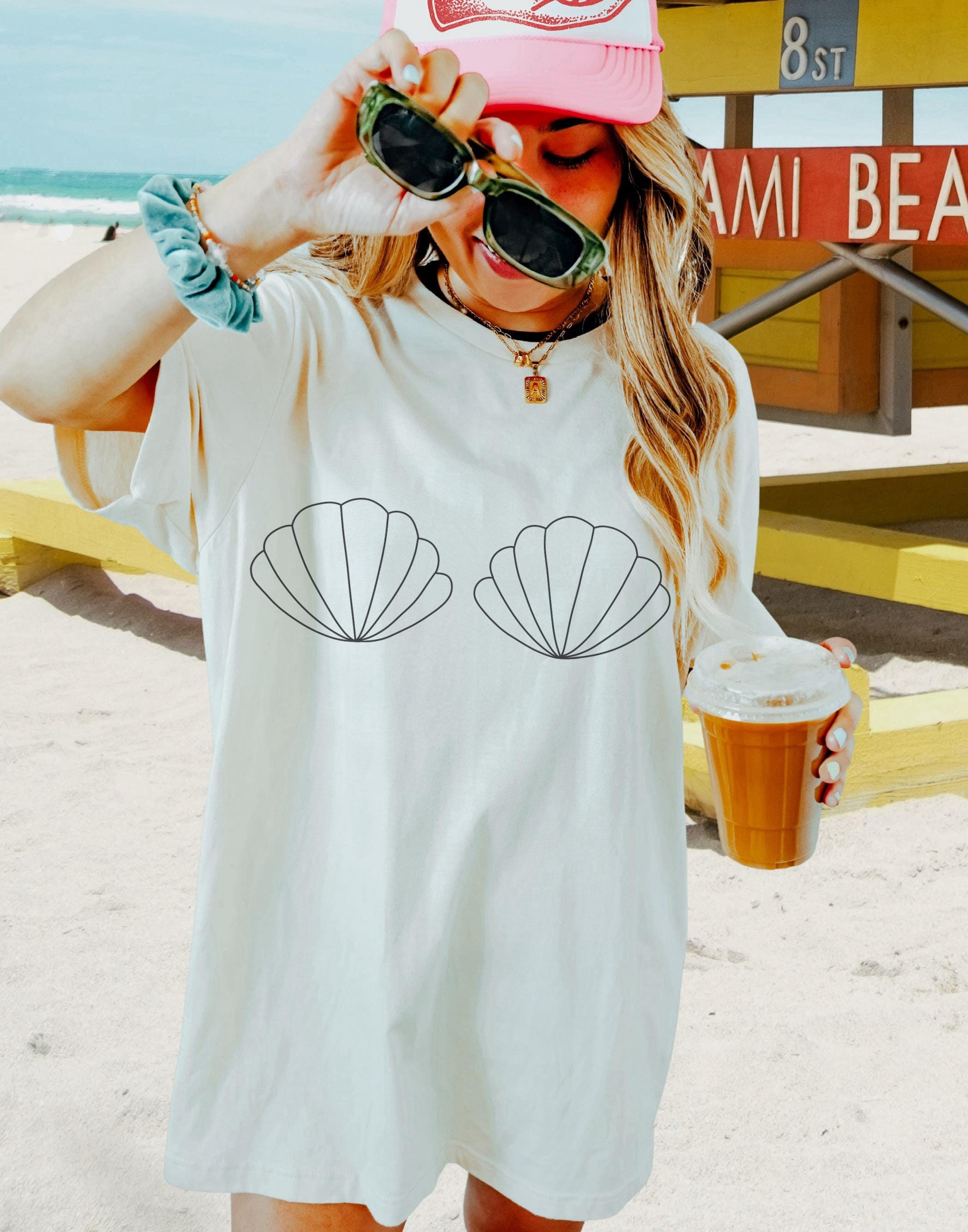 Lovely Turquoise Glitter Shells Mermaid Bra Party T Shirt
