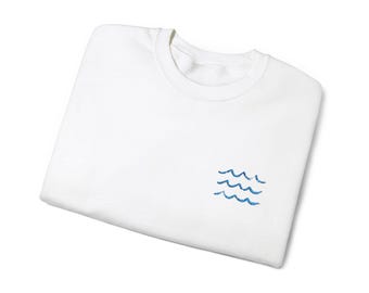 Embroidered Crewneck with Wave Design, Nautical Style, Casual Wear for Beach Lovers, Gift for Him or Her, Perfect for Spring