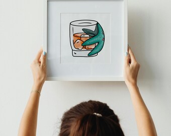 Starfish Whiskey Coastal Art | Watercolor Art Digital download