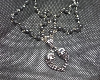 Goth Gothic Witchy "Gothic Romance Heart shaped skulls" double layer rosary