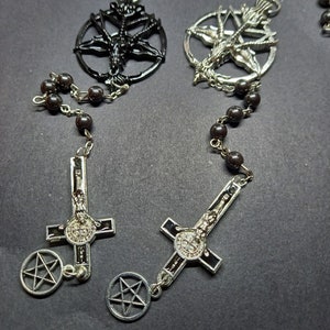 Nu Pastel Goth Gothic Black Metal Witchy Witch Satanic Nun Pagan Lucifer Church Of Satan Occult "Baphomet with Crucifix" Satanic Rosary