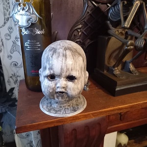 OOAK Upcycled recycled Oddity Curiosity goth gothic witchy killstar horror "Creepy distressed cursed doll head " sculpture
