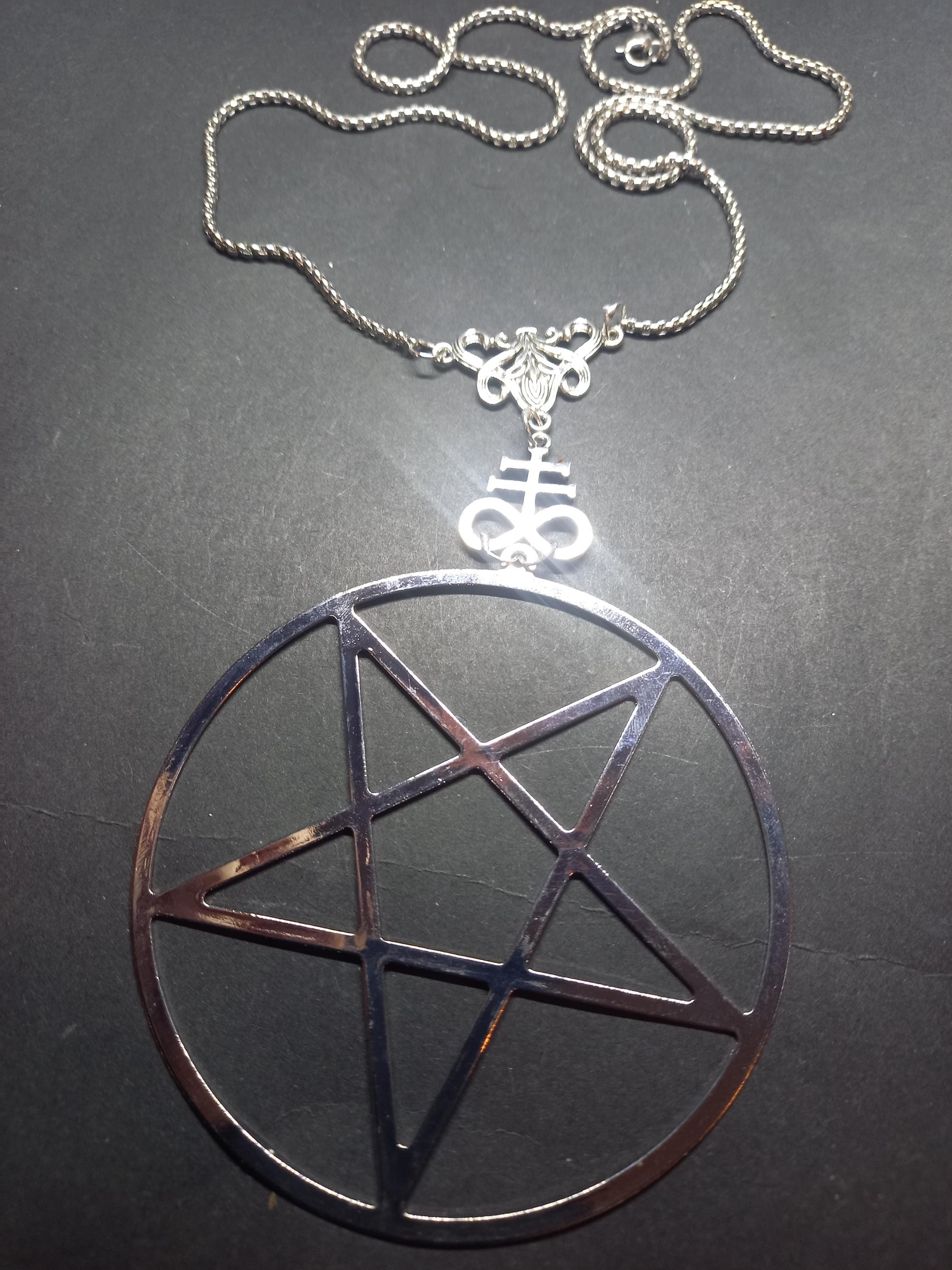 Killstar Mystic Maven Silver Concho Pentagram Chain WITCH OCCULT PAGAN Y2K Nouveau Style Necklace With Oversized Pentagram With Cross  main image 3