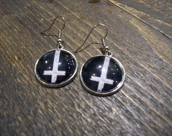Nu Goth Gothic Witch Witchy Witchcraft occult satanic lucifer Church of satan pagan wicca Inverted Cross Style Earrings