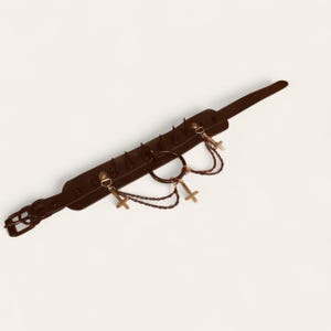 Goth Gothic Witchy Killstar fetish statement  black Faux Leather & 10 spiked Collar with O ring with "Chains and 3 inverted crosses "