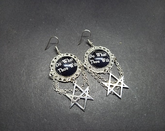 Pendientes de lujo, inspirados en Aleister Crowley "Haz lo que quieras" con hexagrama Unicursal: gótico brujo