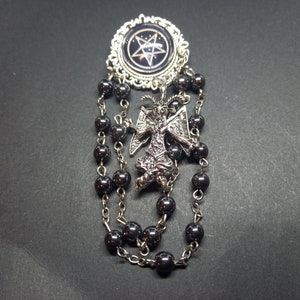 Oddity curiosity goth gothic witchy killstar magic magick occult &quot;Deluxe Baphomet Brooch&quot; with rosaries and Baphomet and inverted pentagram
