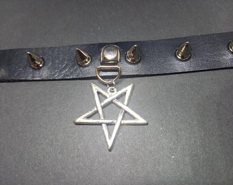 Black Spiked Faux Leather Collar with  Inverted Pentagram :goth witchy satanic killstar Satanic occult