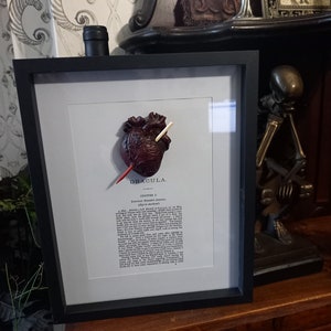 Unique Upcycled recycled Goth Gothic Vampire Nosferatu Succubus Bram Stokers Dracula inspired Staked heart Dracula framed art Frame image 2