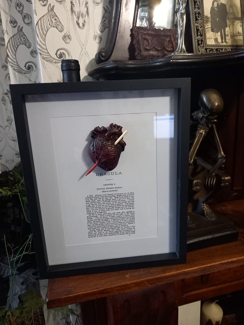 Unique Upcycled recycled Goth Gothic Vampire Nosferatu Succubus Bram Stokers Dracula inspired Staked heart Dracula framed art Frame image 2