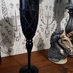 OOAK unique upcycled/recycled Witch Witchcraft Occult Satanic sculpted Pentagram on black glass Alter Chalice