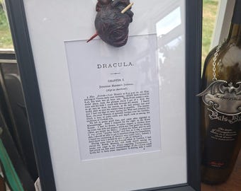 Unique Upcycled recycled art Frame , Bram Stokers Dracula inspired "Staked heart Dracula " :goth witchy