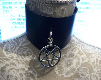 Nu Pastel Goth Gothic Witchy Pagan Wicca Satanic Occult Black Metal UNISEX "Inverted Pentagram/Pentangle" Black Faux Leather Posture Collar