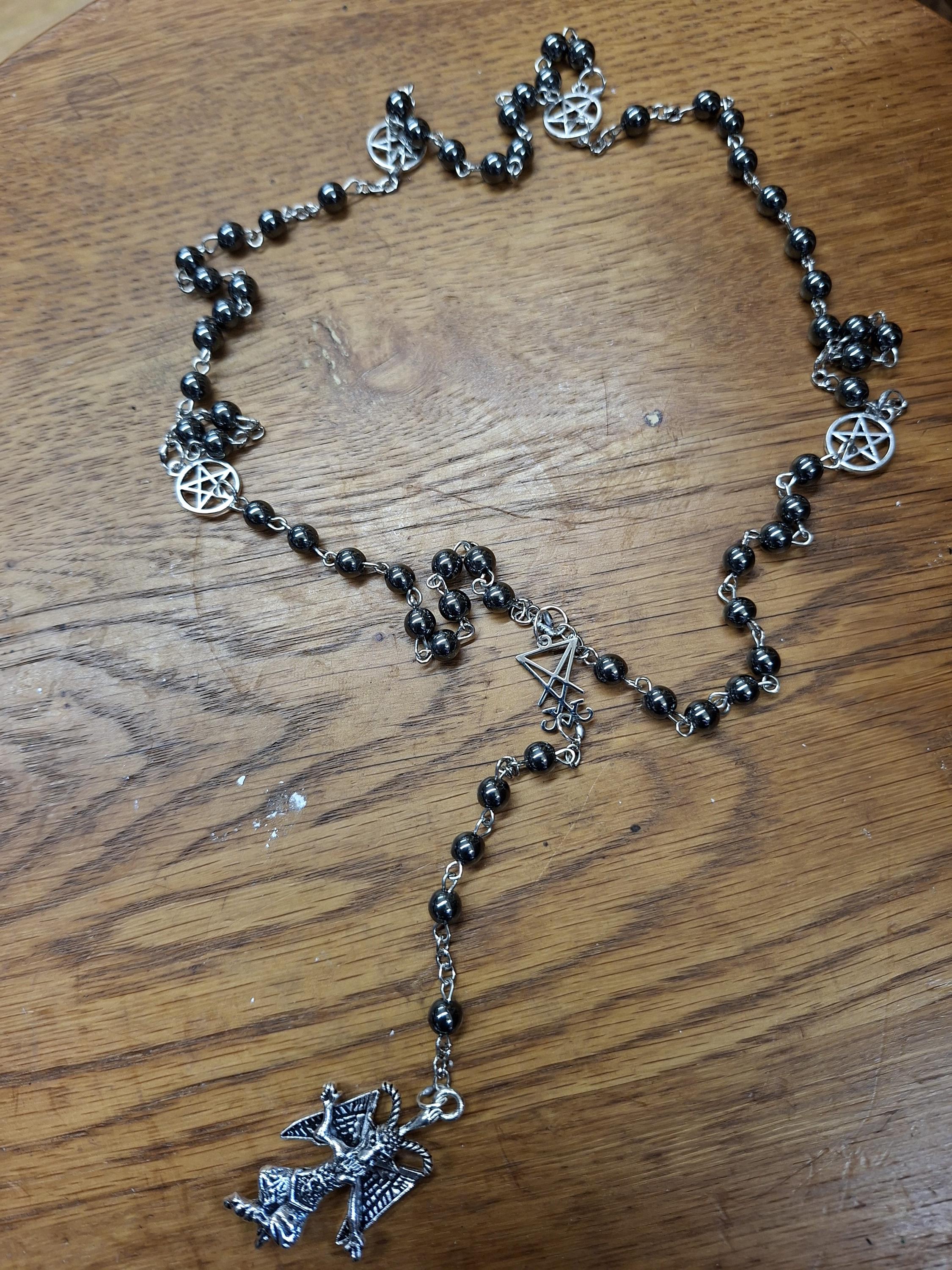 Black Hammerite Rosary With Sigil of Satan & Baphomet, : Witchy