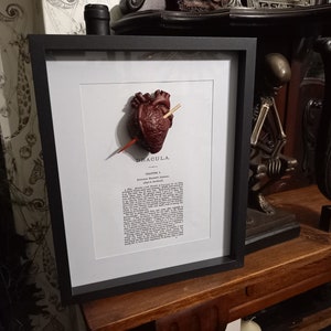 Unique Upcycled recycled Goth Gothic Vampire Nosferatu Succubus Bram Stokers Dracula inspired "Staked heart Dracula " framed art Frame