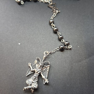 Rosenkranz aus schwarzem Hammerit • Siegel Satans • Baphomet • Gotisch • Hexenhaft Bild 2