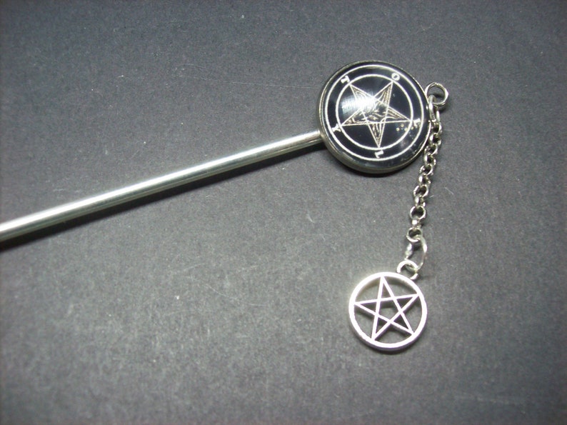 Sigil detail metal hair stick with inverted pentagram Kawaii Pastel Nu Neo Goth Gothic Witchy Occultist Satanic Pagan Occult Image
