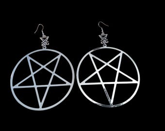 Orecchini a pentagramma invertito oversize con sigillo di Satana: satanico, stregonesco, gotico, occulto