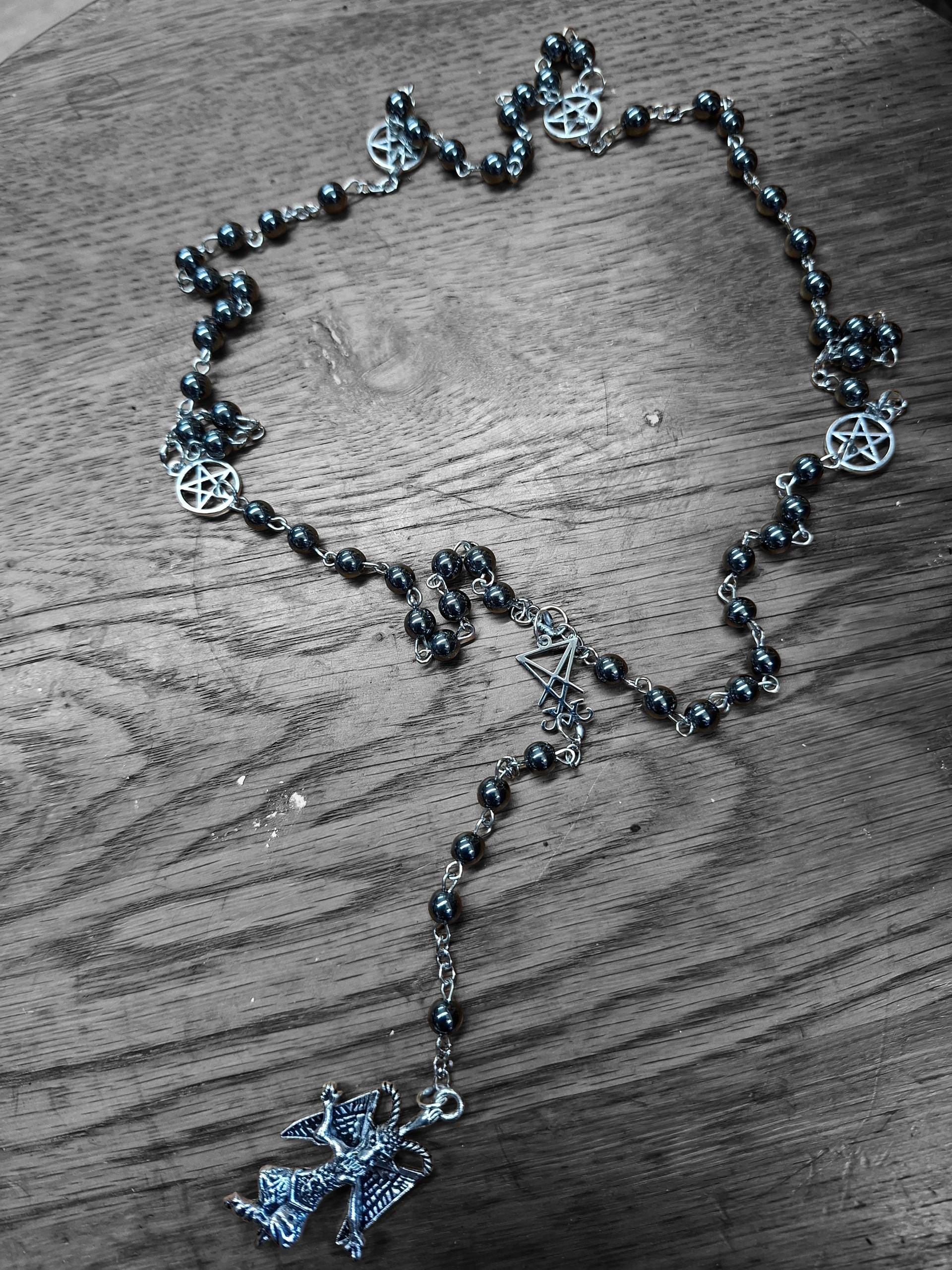 Black Hammerite Rosary With Sigil of Satan & Baphomet, : Witchy