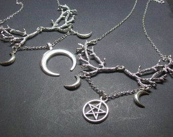 Kawaii Pastel Nu Neo Goth Gothic Witchy fashion Occult Witch Witchcraft Pagan Wicca Tree Branches Goddess necklace