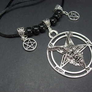 Kawaii Pastel Nu Neo Goth Gothic Witchy Witch  Black Metal Occult satanic Pagan Wicca "Goat Of Mendes" with inverted pentagrams necklace