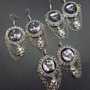 Kawaii Pastel Nu Neo Goth Gothic Witchy oddity curiosity bizarre freak show side show &quot;Deluxe &quot; conjoined twin skeleton earrings