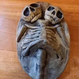 Unique hand panted goth gothic freak show carnival circus Oddity curiosity conjoined twin skeleton wall plaques ,in a bone finish