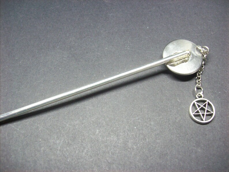 Sigil detail metal hair stick with inverted pentagram Kawaii Pastel Nu Neo Goth Gothic Witchy Occultist Satanic Pagan Occult Image
