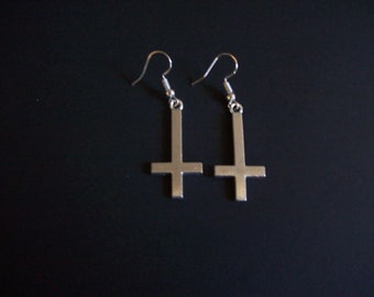 Nu Pastel Goth Gothic Black Metal Pagan Witchy Wicca Occult satanic Lucifer &quot;Antichrist Range&quot; Pair Of Inverted Cross Earrings