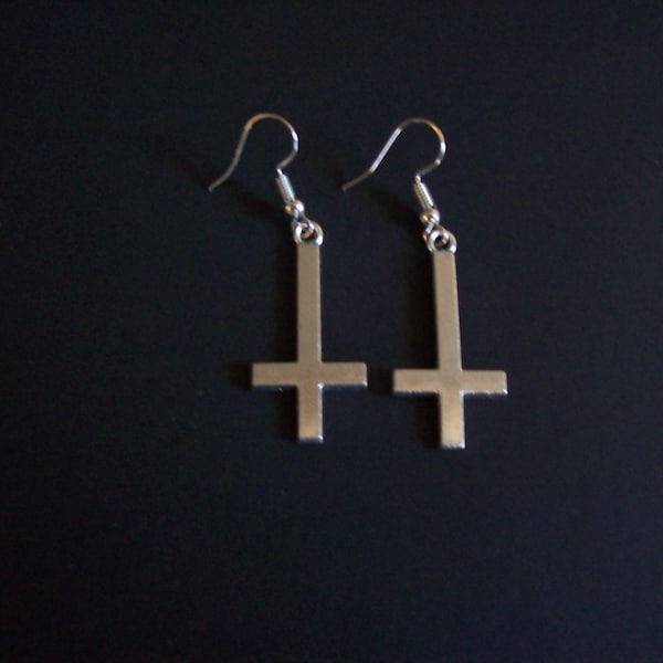 Nu Pastel Goth Gothic Black Metal Pagan Witchy Wicca Occult satanic Lucifer "Antichrist Range" Pair Of Inverted Cross Earrings