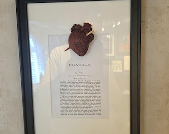 Unique Upcycled recycled art Frame , Bram Stokers Dracula inspired "Staked heart Dracula " :goth witchy