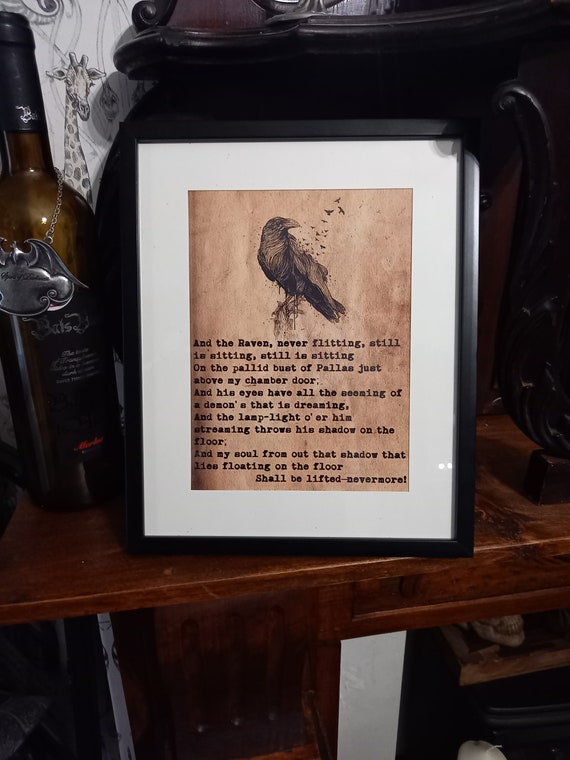 Oddity Curiosity Goth Gothic Literature Poet  Edgar Allan Poe The Raven inspired "Nevermore" framed art