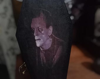 Unique  Boris Karloff inspired "frankenstein" coffin box with stitched heart : goth witchy homewares