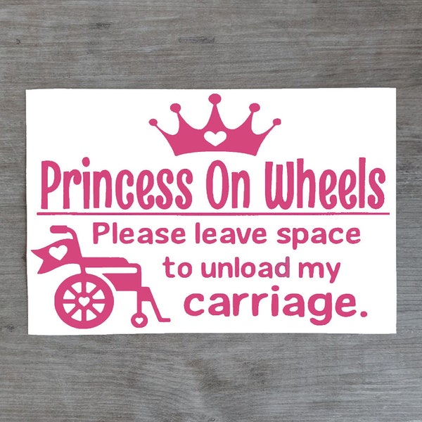 Wheelchair Sticker Princess On Wheels Vinyl Decal - Child On Board Car Accessory Bumper Sticker  - 21cm x 14cm