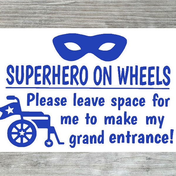 Wheelchair Sticker Superhero On Wheels Vinyl Decal - Child On Board Car Accessory Bumper Sticker  - 21cm x 14cm