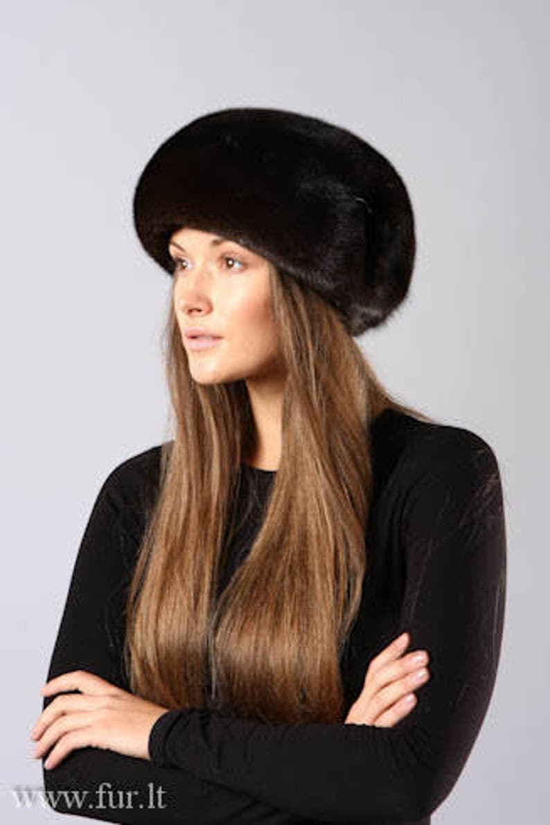 Handmade black mink fur beret