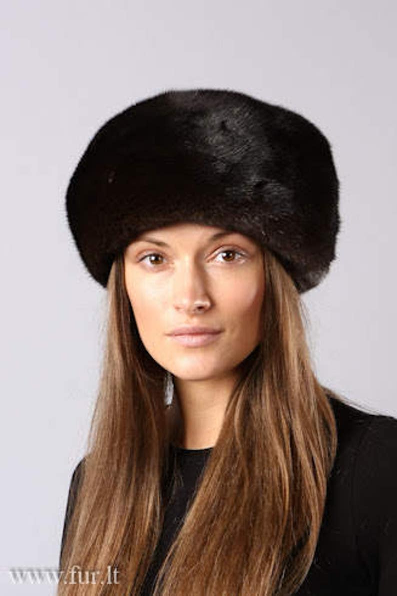 Handmade black mink fur beret