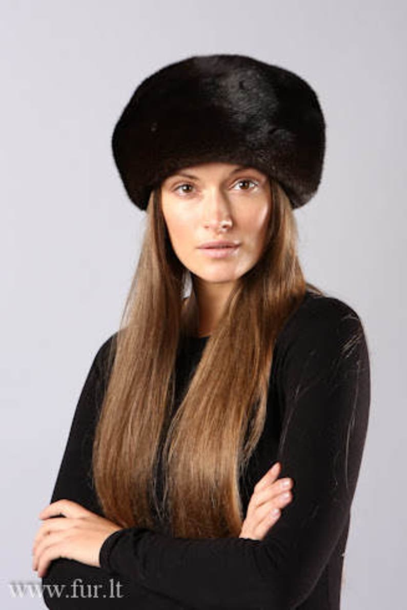 Handmade black mink fur beret