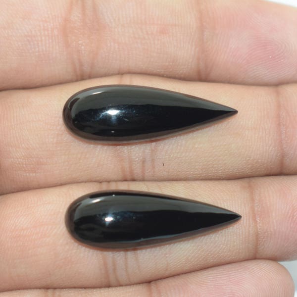 30% Discount Amazing Super Top Quality 2 Pcs Pair Natural Black Onyx Cabochon 30x10x6 MM Smooth Plain Pear Shape 24 Ct.