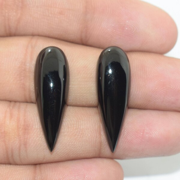 30% Discount Amazing Super Top Quality 2 Pcs Pair Natural Black Onyx Cabochon 30x10x6 MM Smooth Plain Pear Shape 24 Ct.