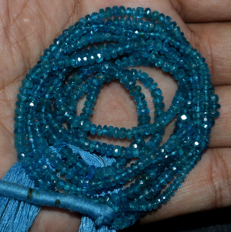 Blue Apatite Faceted Rondelle Beads Shape 3 MM Blue Apatite Gemstone Beads High Quality 14 Inch Strand