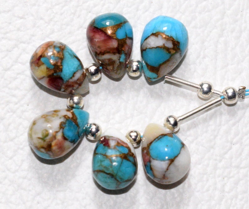 Red-Sky Oyster Copper Turquoise Smooth Plain Drops Shape Briolettes 8x12 MM 6 Pieces Handmade Gemstone Briolettes High Quality