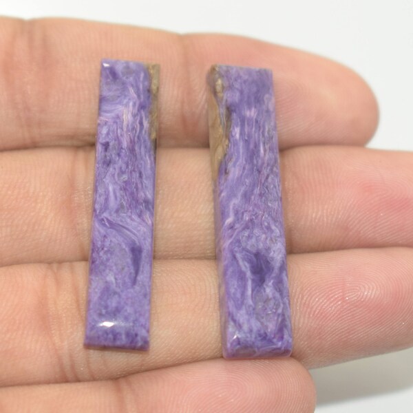 30% Discount 2 Pcs Pair Amazing Super Top Quality Natural Charoite Cabochon 40x8x4 MM Smooth Plain Rectangle Shape 37 Ct.