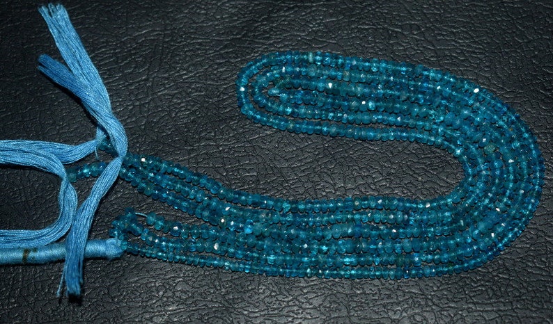 Blue Apatite Faceted Rondelle Beads Shape 3 MM Blue Apatite Gemstone Beads High Quality 14 Inch Strand