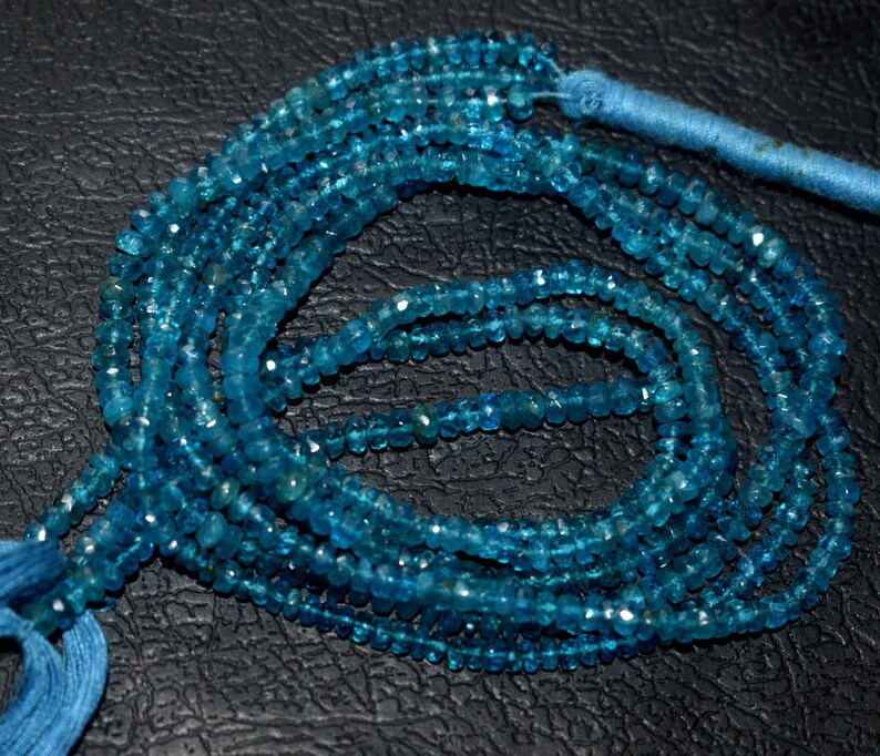 Blue Apatite Faceted Rondelle Beads Shape 3 MM Blue Apatite Gemstone Beads High Quality 14 Inch Strand