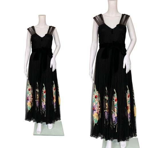 1940s Net Dress with Colourful Appliqués