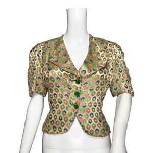 1930s Gold Lamé Jacket with Colourful Print