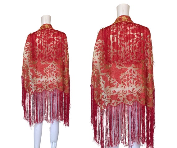 1920s Embroidered Net Shawl