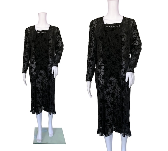1920s Black Devoré Dress